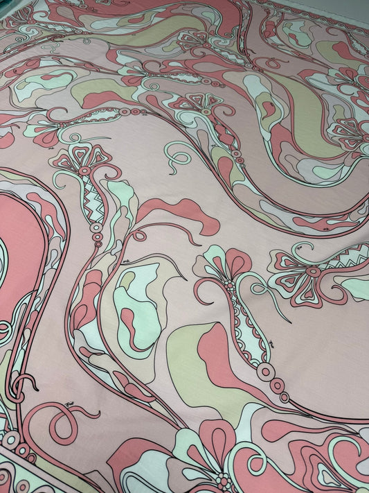 Blush Pink Psychedelic Swirl Organic Cotton Poplin Fabric by the Metre