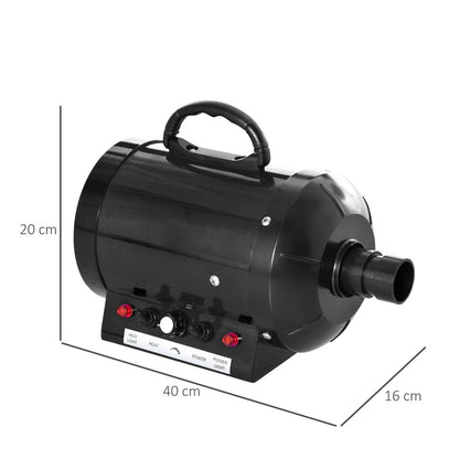 PawHut 2800W Dog Pet Grooming Hairdryer Heater w/ Three Nozzles - Black