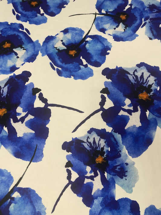 Bold Blue Watercolor Floral Fabric