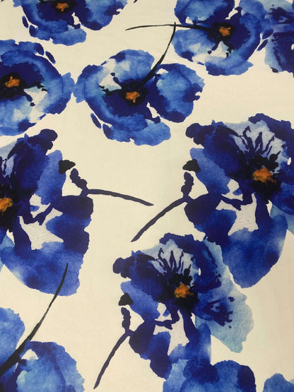 Bold Blue Watercolor Floral Fabric – Multiple Fabric Options, Sold by Metre