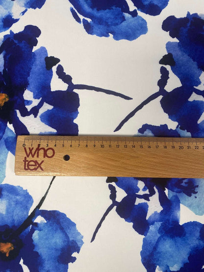 Bold Blue Watercolor Floral Fabric – Multiple Fabric Options, Sold by Metre