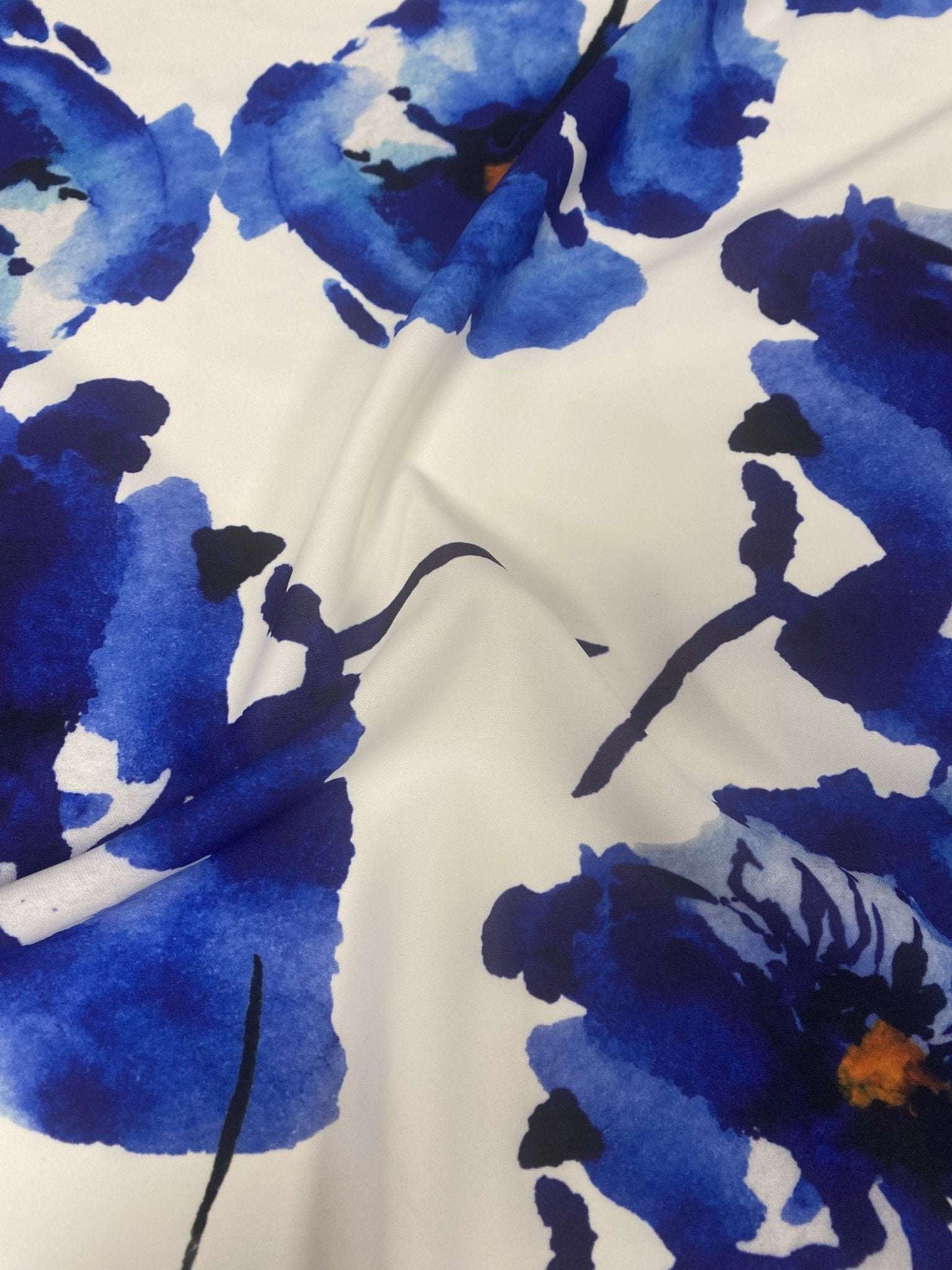Bold Blue Watercolor Floral Fabric – Multiple Fabric Options, Sold by Metre