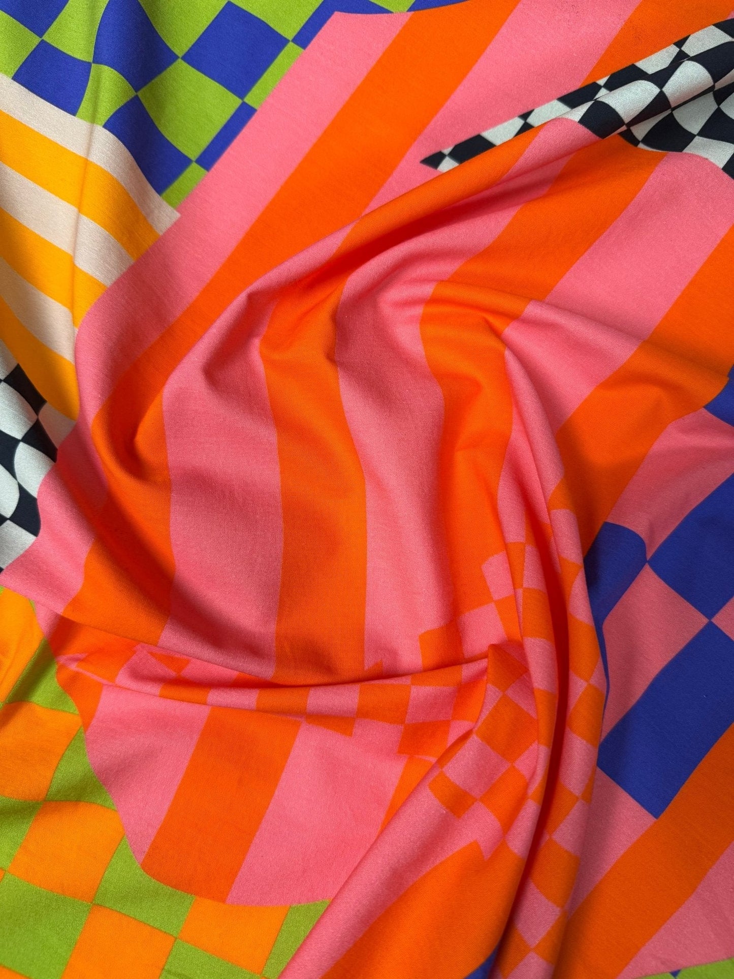 Bold Checkerboard Geometric Organic Cotton Poplin Fabric by the Metre