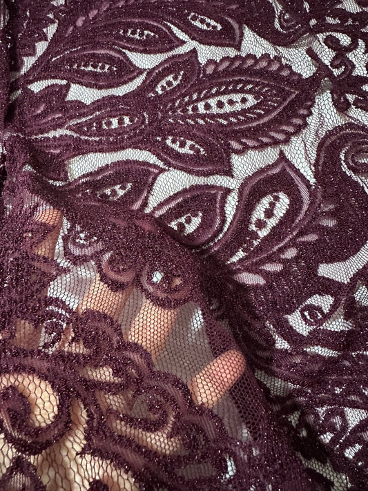 Bordeaux Floral Pattern Lace Fabric