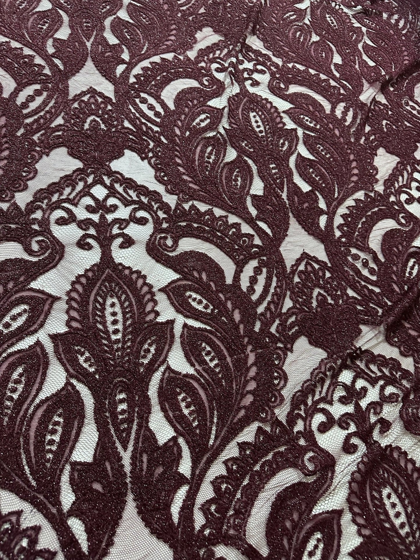 Bordeaux Floral Pattern Lace Fabric