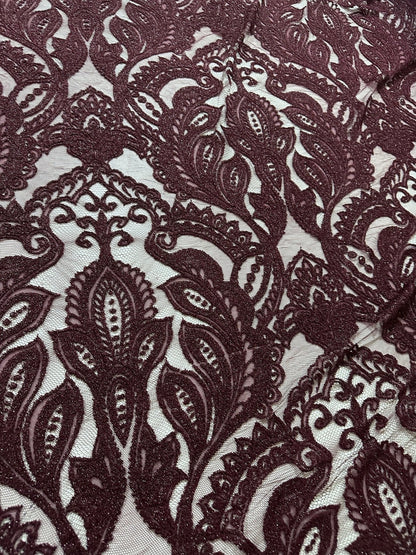 Bordeaux Floral Pattern Lace Fabric