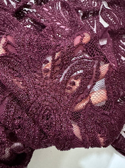 Bordeaux Floral Pattern Lace Fabric