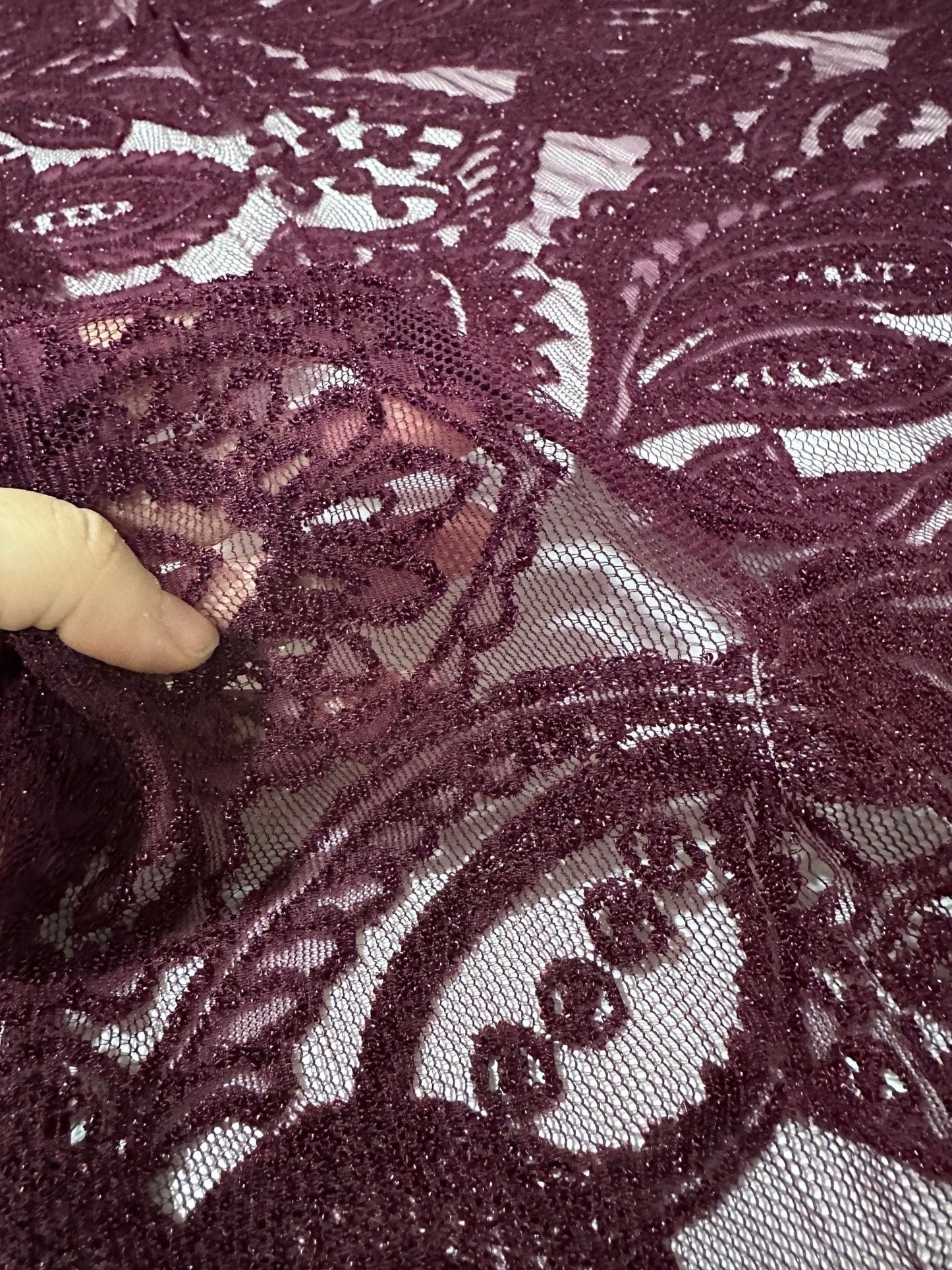Bordeaux Floral Pattern Lace Fabric