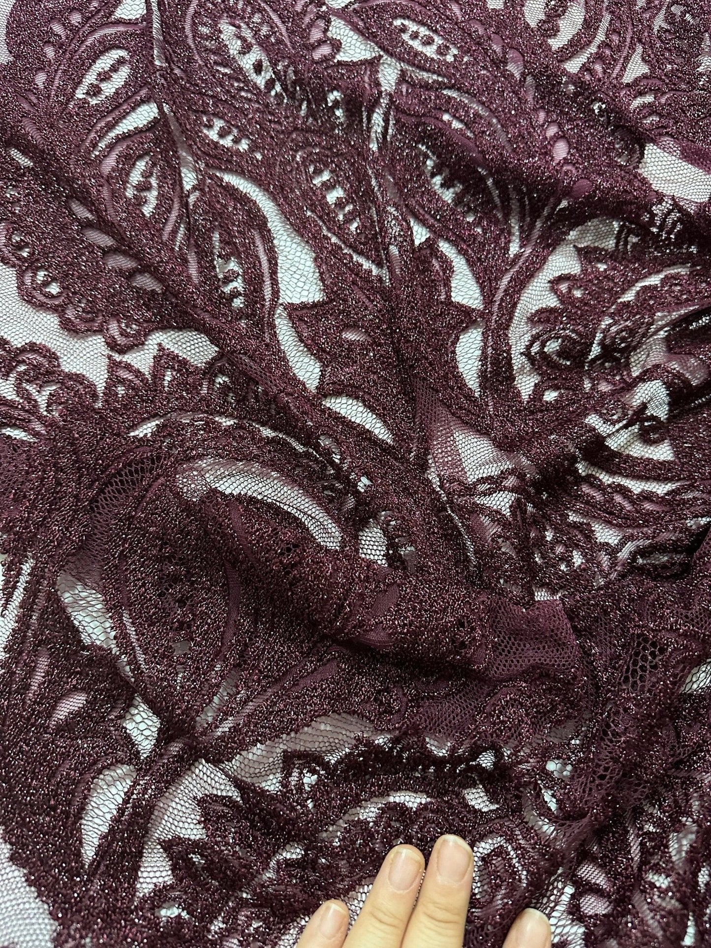 Bordeaux Floral Pattern Lace Fabric
