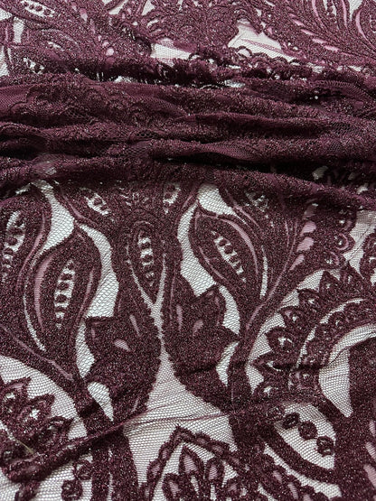Bordeaux Floral Pattern Lace Fabric