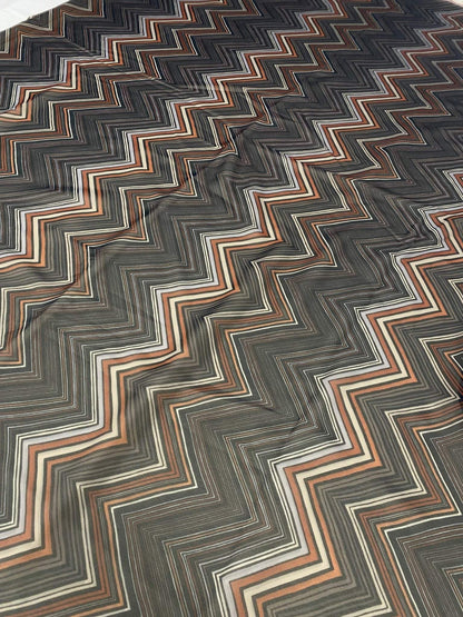 Brown and Beige Chevron Zigzag Pattern Fabric – Fabric by Metre, Options: Satin, Crepe, Spandex, Chiffon
