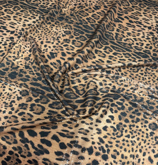 Brown Leopard Sequin Fabric by the Metre