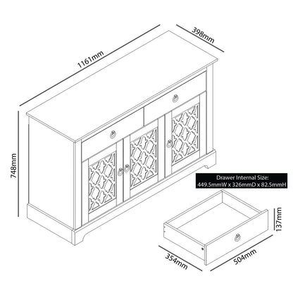 Honition Large Sideboard Grey 3 Doors 4 Shelves 2 Drawers