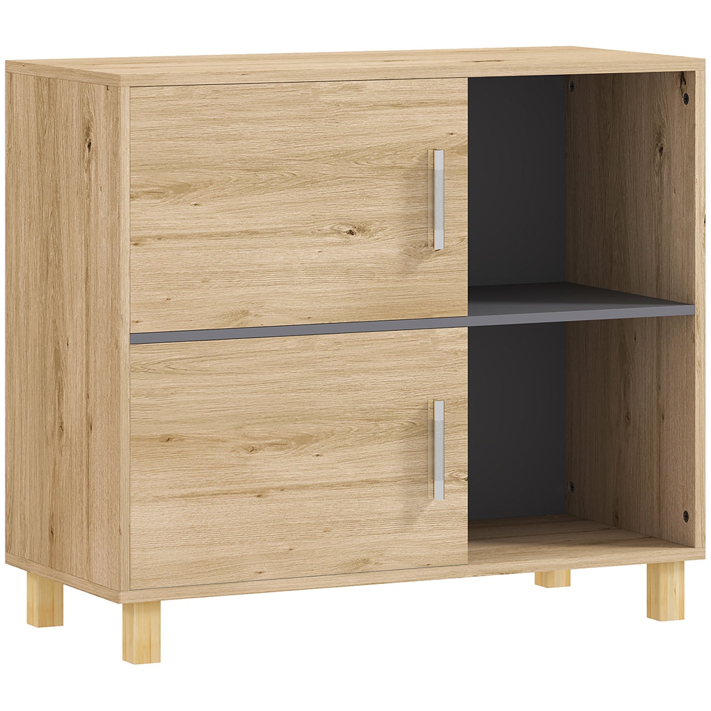HOMCOM Bathroom Storage Cabinet with Open Compartments and Double Doors