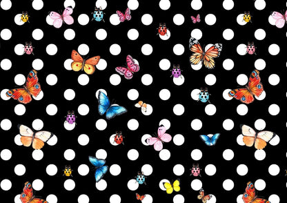 Butterflies Black White Polka Dot Fabric