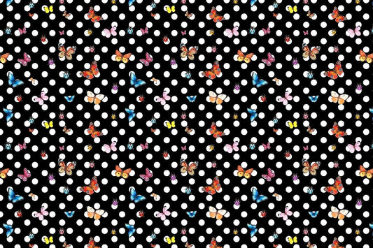 Butterflies Black White Polka Dot Fabric