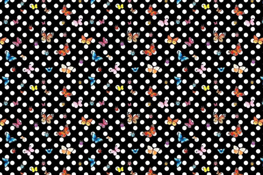 Butterflies Black White Polka Dot Fabric