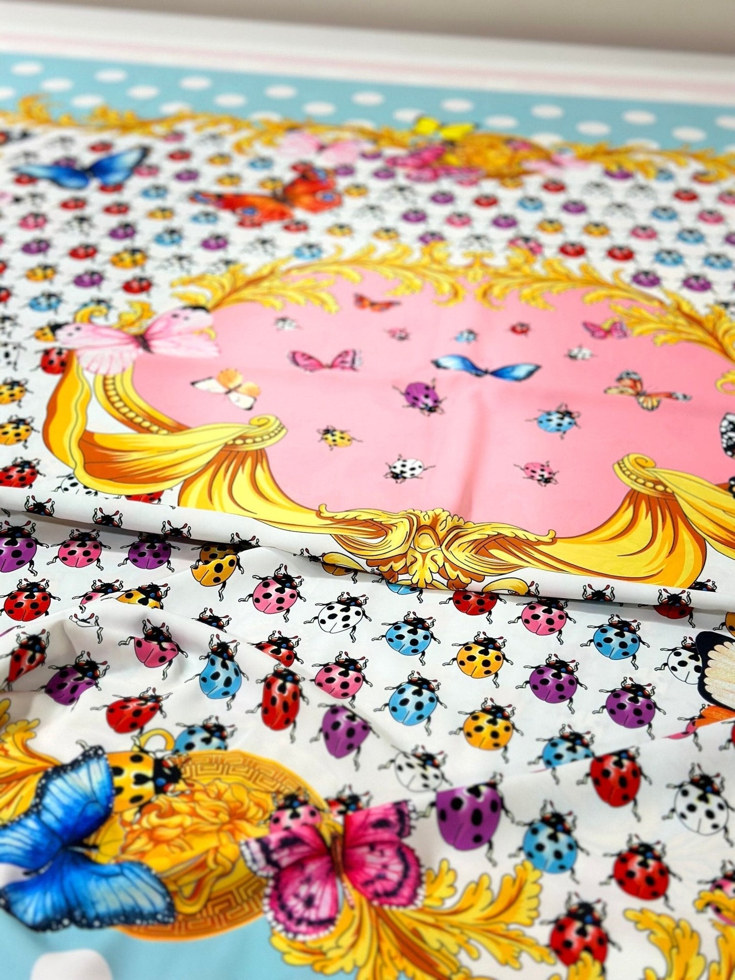 Colorful Butterfly and Polka Dot Print Fabric