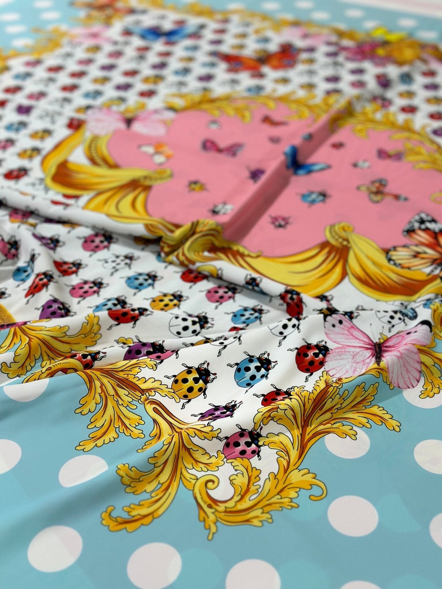 Colorful Butterfly and Polka Dot Print Fabric