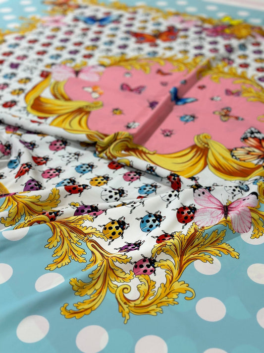 Colorful Butterfly and Polka Dot Print Fabric
