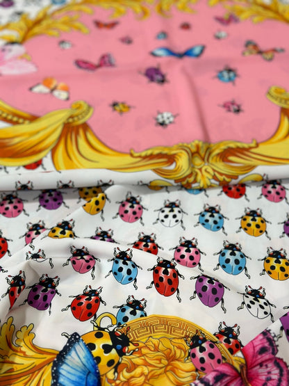 Colorful Butterfly and Polka Dot Print Fabric