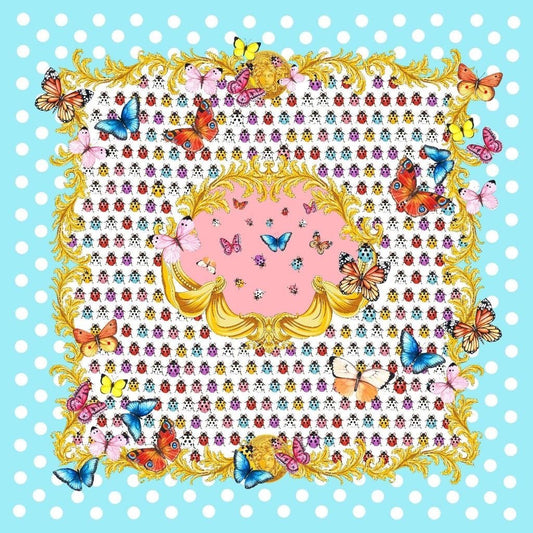 Colorful Butterfly and Polka Dot Print Fabric