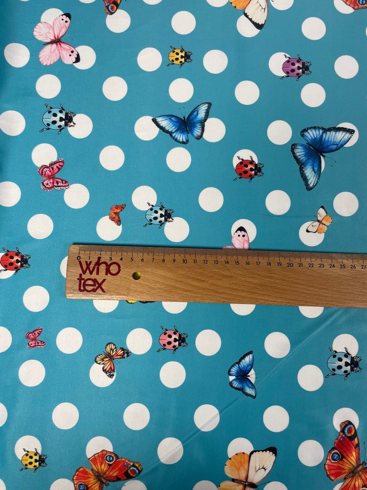 Butterfly & Ladybird Polka Dot Spandex Fabric by the Metre