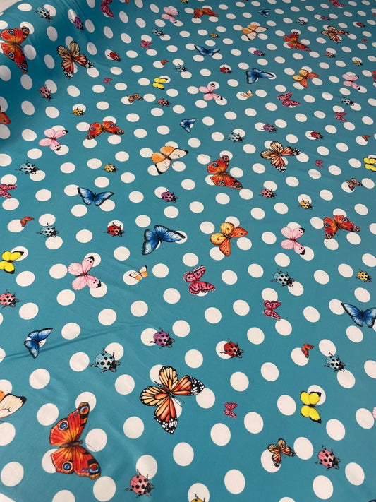 Butterfly & Ladybird Polka Dot Fabric by the Metre