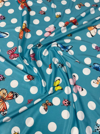 Butterfly & Ladybird Polka Dot Spandex Fabric by the Metre