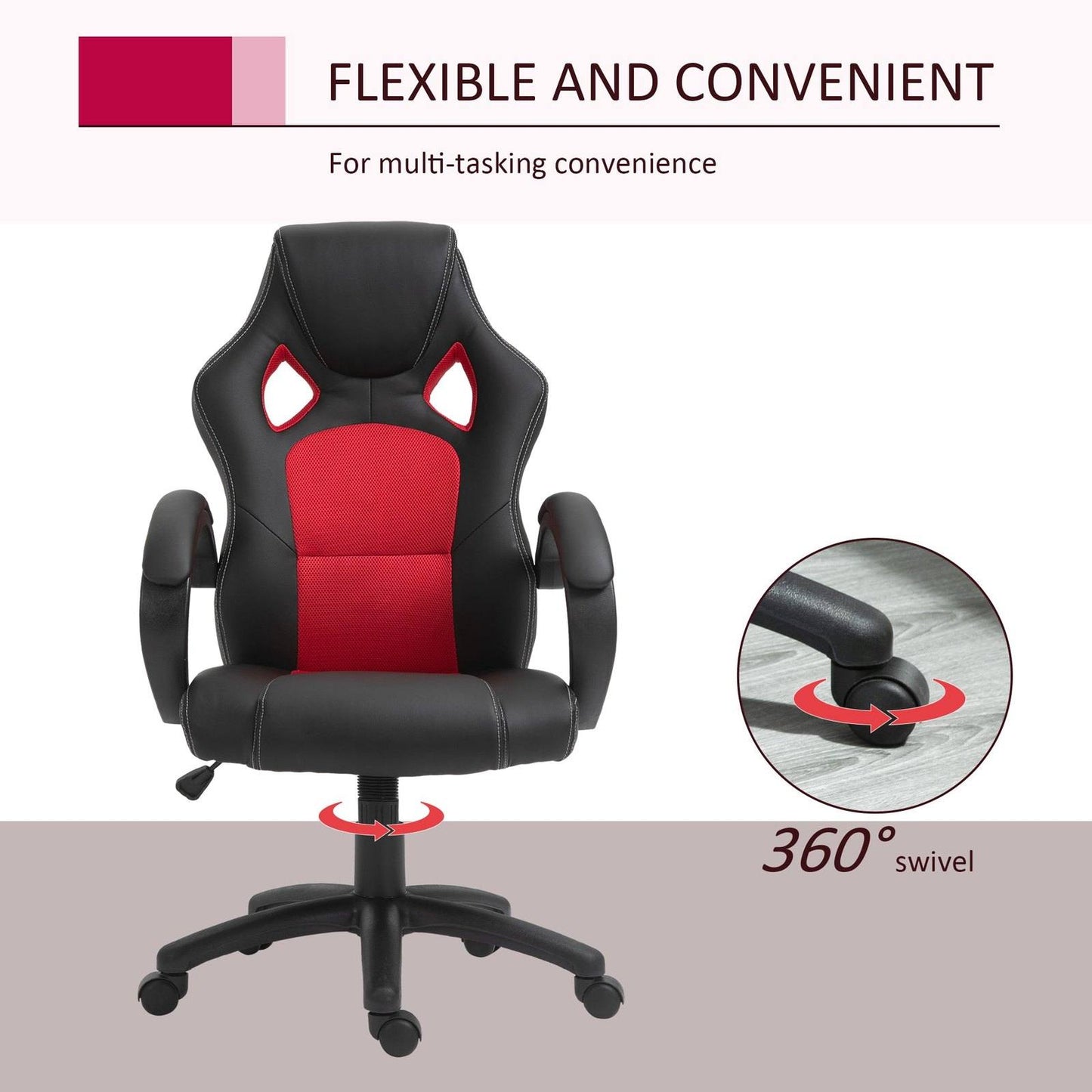 High-Back Office Chair Faux Leather Swivel Computer Desk Chair For Home Office With Wheels Armrests Black