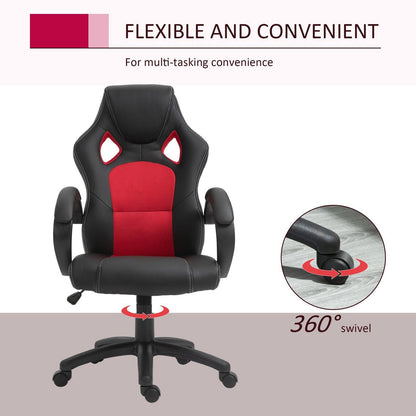 High-Back Office Chair Faux Leather Swivel Computer Desk Chair For Home Office With Wheels Armrests Black