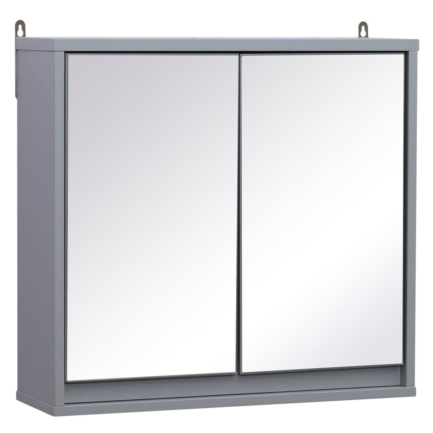 Wall Mounted Mirror Cabinet with Storage Shelf Bathroom Cupboard Double Door Grey