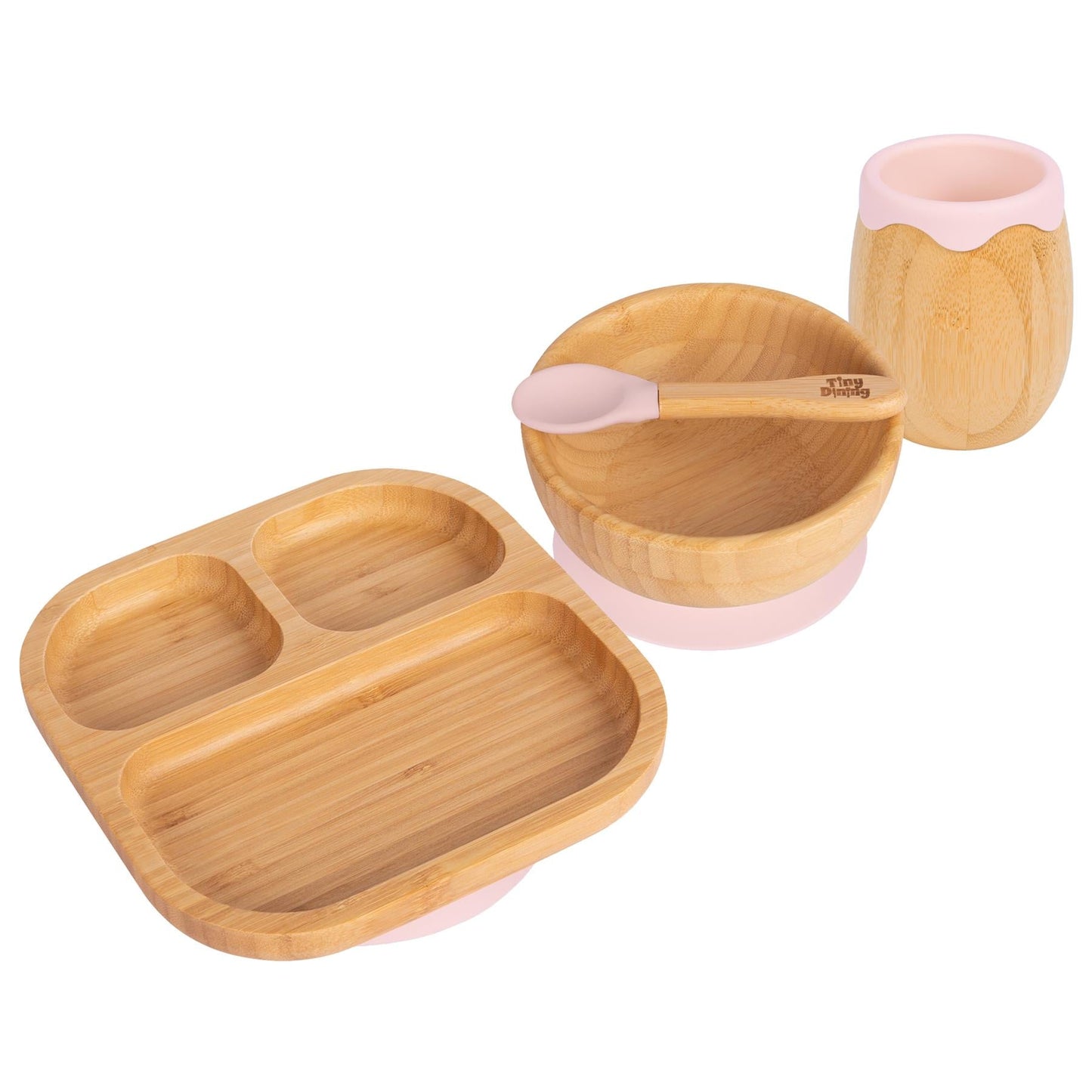 4pc Divided Bamboo Suction toddler, baby and Children's Feeding Set