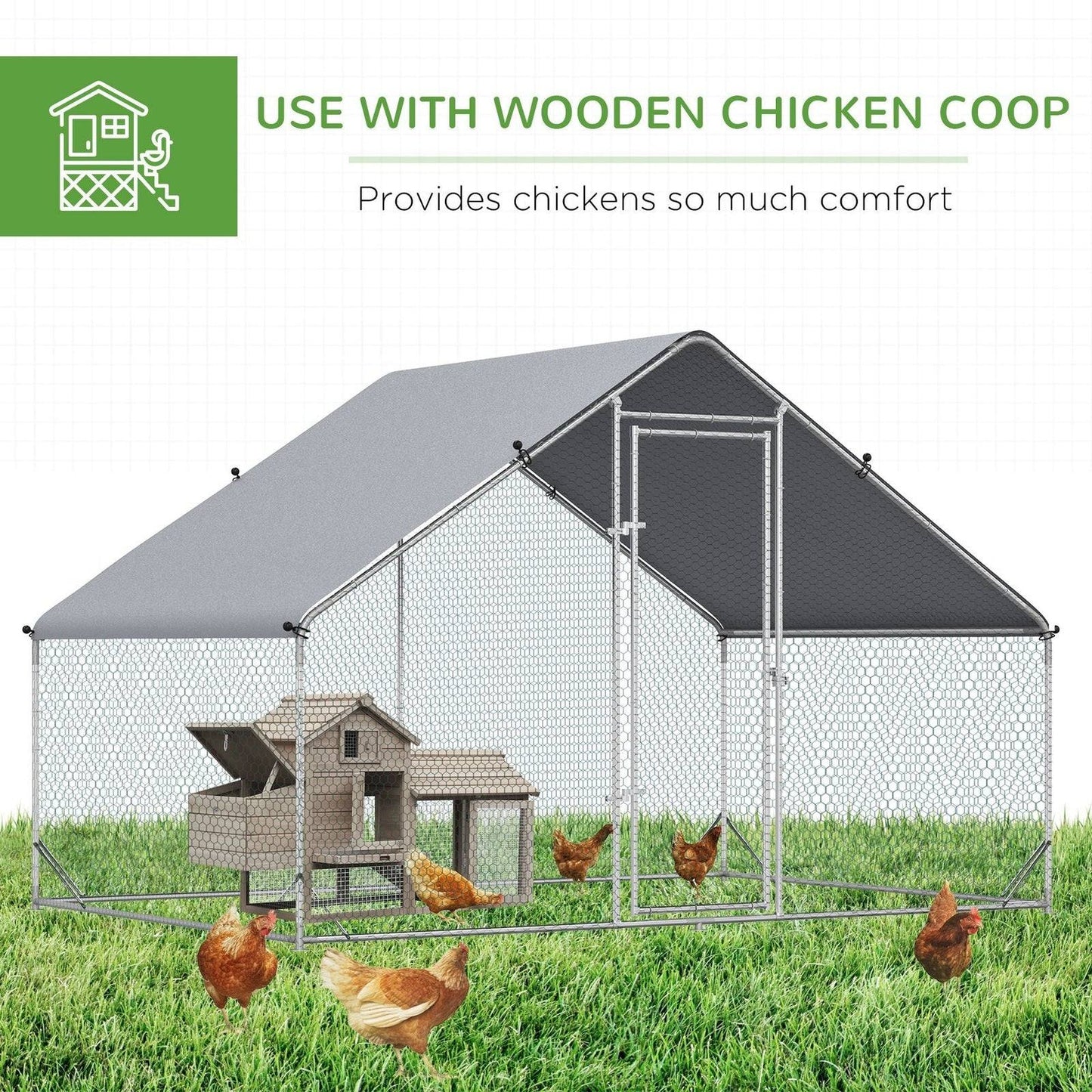 PawHut Walk In Chicken Run Galvanized Chicken Coop Hen Poultry House Cage Rabbit Hutch Pet Playpen Backyard With Water-Resist Cover