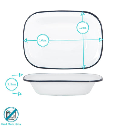 16 x 12cm White Enamel Pie Dish - Navy