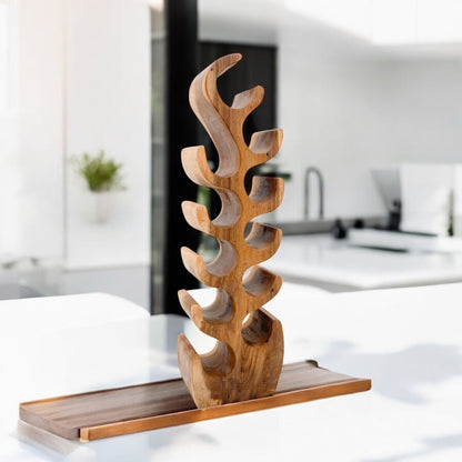 11 BOTTLE HAND CARVED WINE RACK