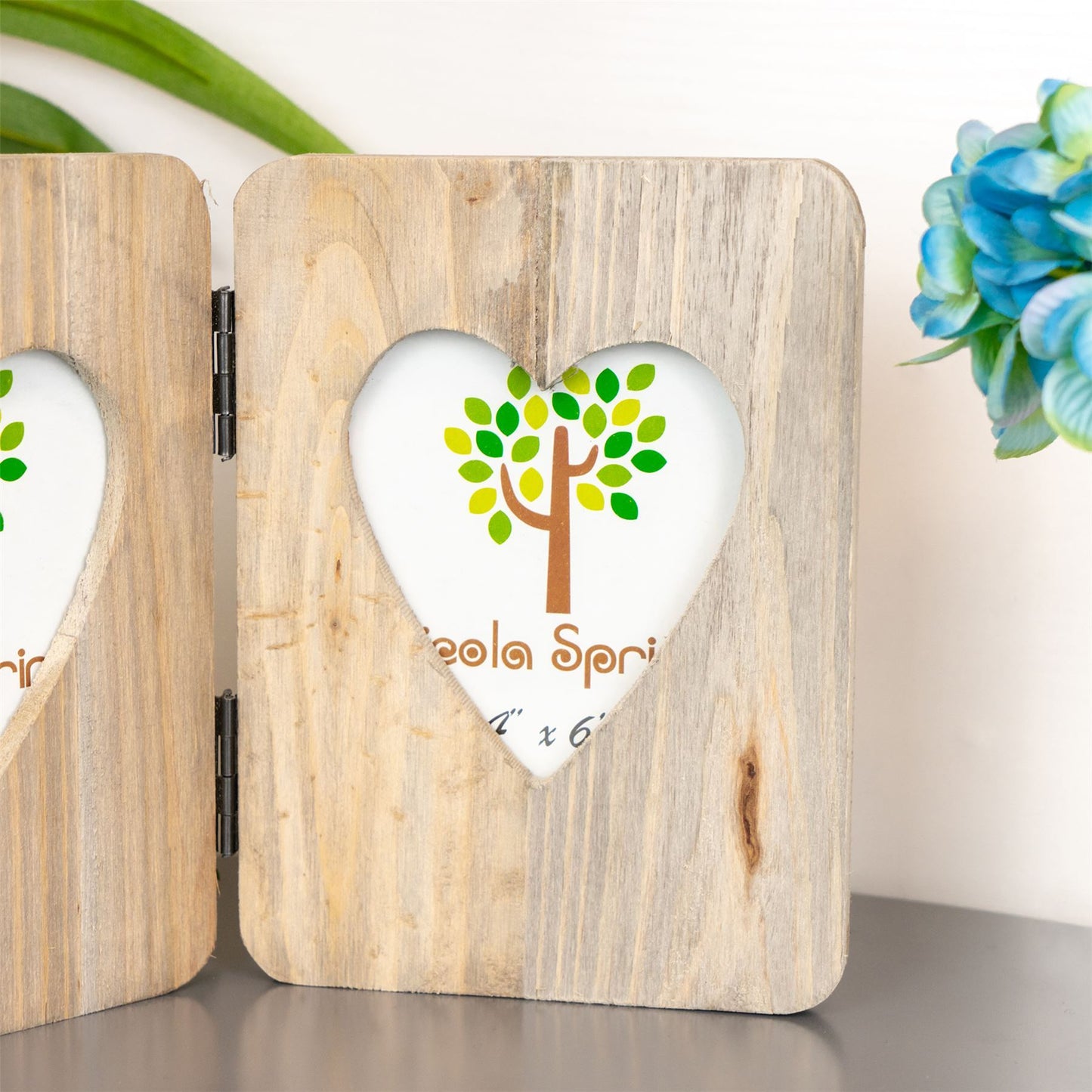 4" x 6" Wooden Hearts Standing Double Photo Frame