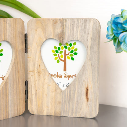 4" x 6" Wooden Hearts Standing Double Photo Frame