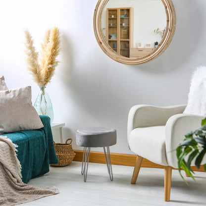 Grey Round Velvet Footstool