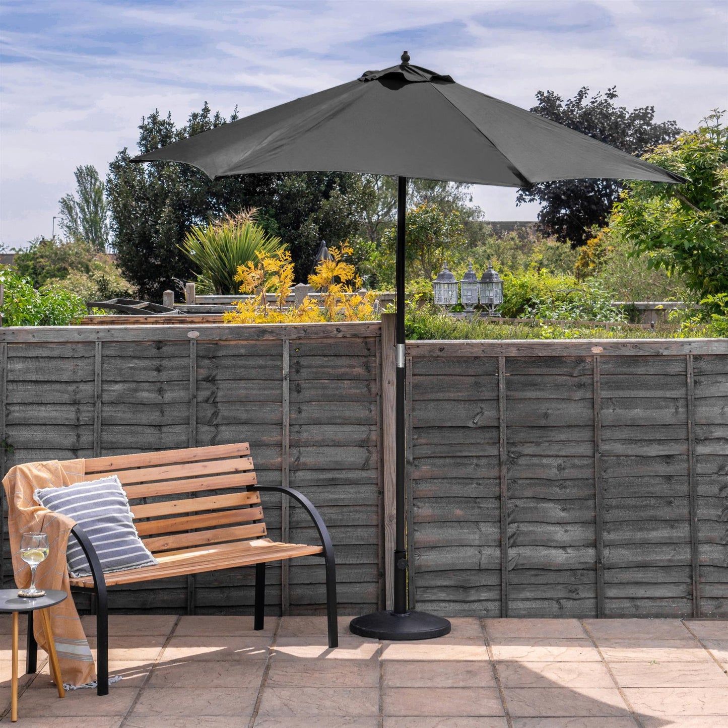 2.7m x 2.5m Wooden Garden Parasol with Black Concrete Base