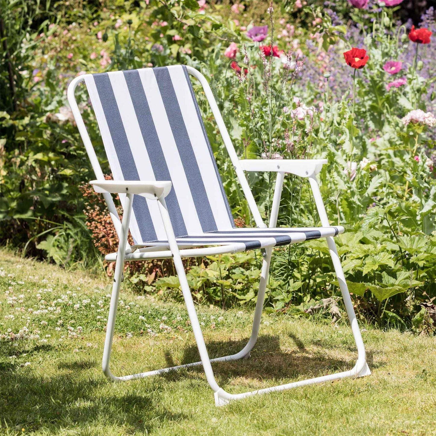 Blue & White Folding Metal Beach Chair