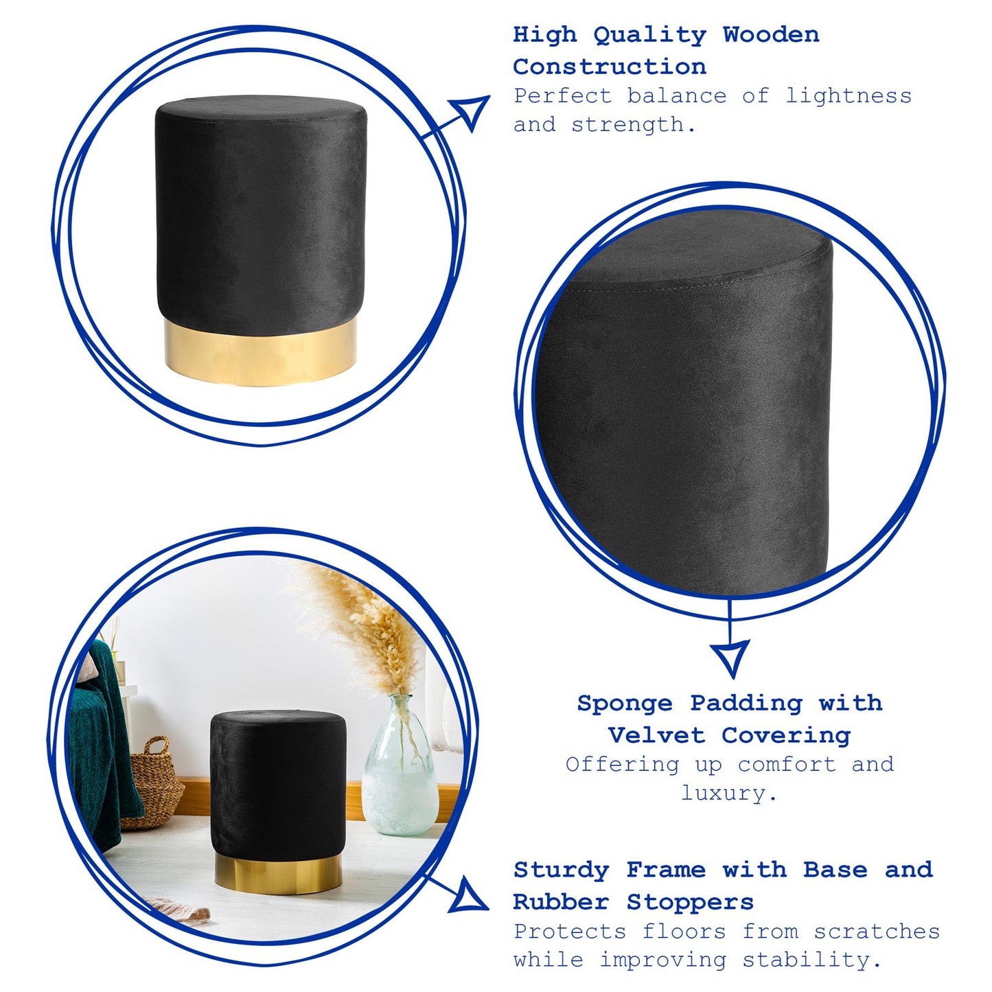 Round Velvet Footstool