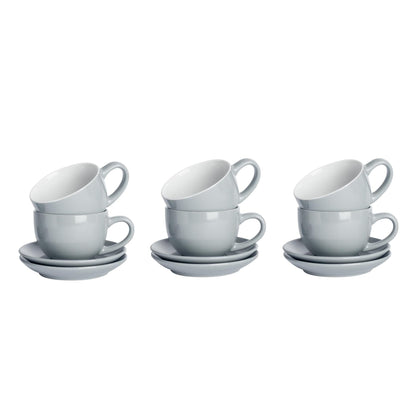 250ml Grey Cappuccino Cups & Saucers - Pack of Six