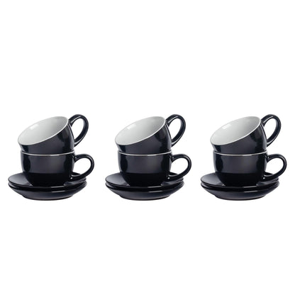 250ml Black Cappuccino Cups & Saucers - Pack of Six