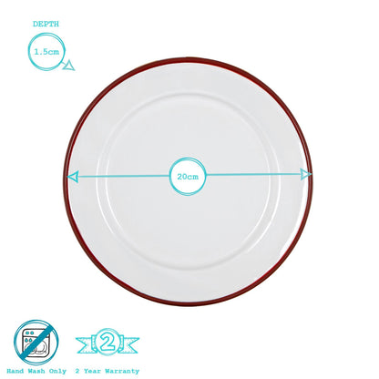 20cm White Enamel Side Plates - Pack of Six