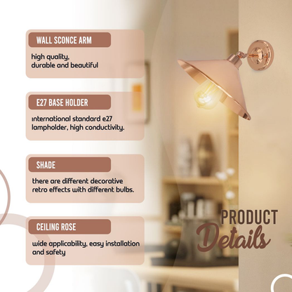 Rose Gold Retro Wall light Sturdy Metal Lamp Finish E27 lamp