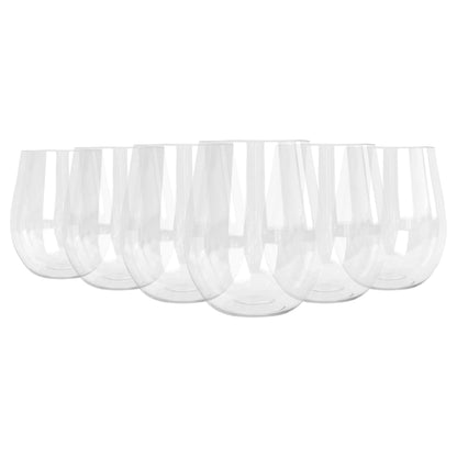 600ml Reusable Plastic Stemless Wine Glasses - Pack of Six