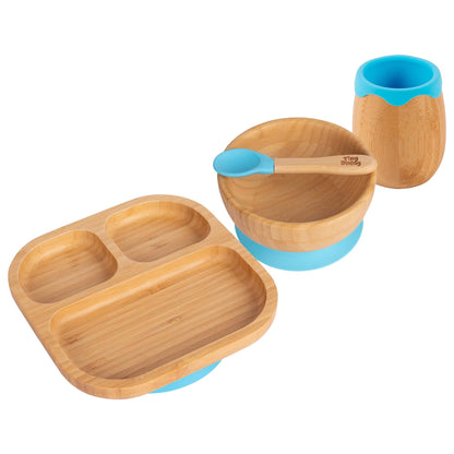 4pc Divided Bamboo Suction toddler, baby and Children's Feeding Set