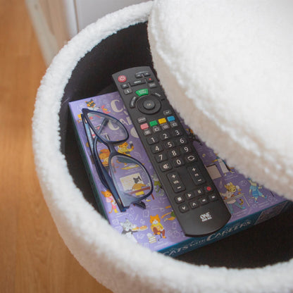 Cream H46 x D37cm Round Boucle Storage Footstool