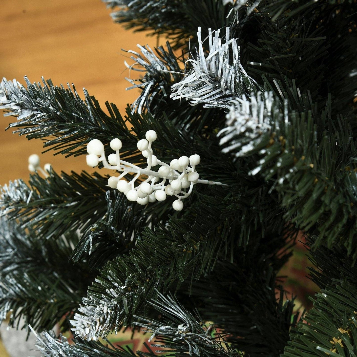 Homcom 4FT Artificial Snow Dipped Christmas Tree Xmas Pencil Tree Holiday Home Indoor Decoration with Foldable Feet Dark Green